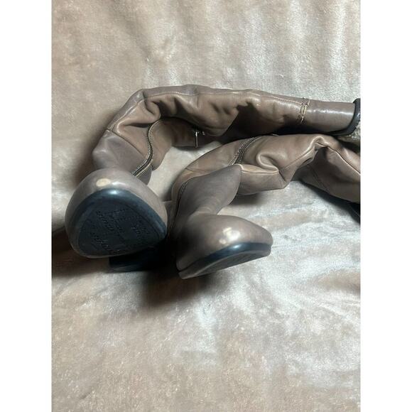 Apepazza Over the Knee Boots Leather Tan Brown Sherpa Women's Size 39 US 6.5. :) - Picture 2 of 6